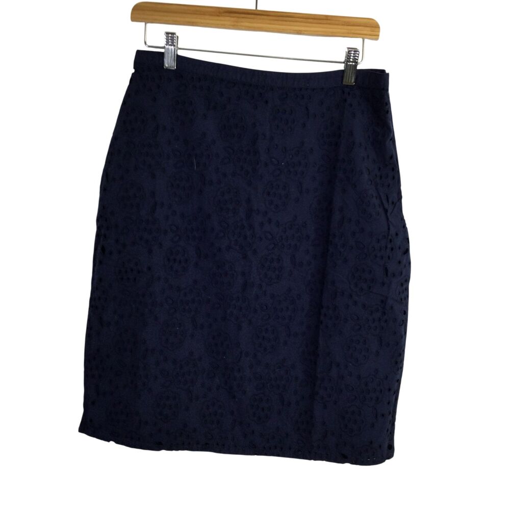 Boden Womens Eyelet Lace Pencil Skirt Cotton Navy Blue Size 6-Regular NWOT